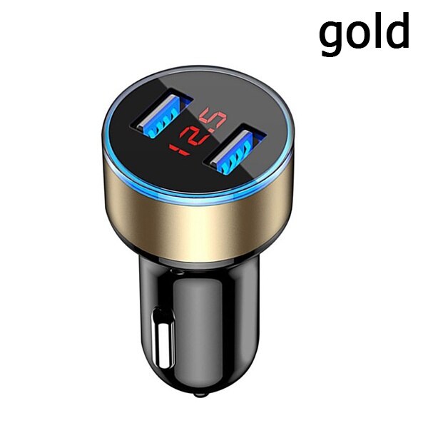 Car Chargers 2 Ports Fast Charging For Samsung Huawei iphone 7 8 Plus xiaomi 10 Universal Aluminum Dual USB Car-charger Adapter: Gold