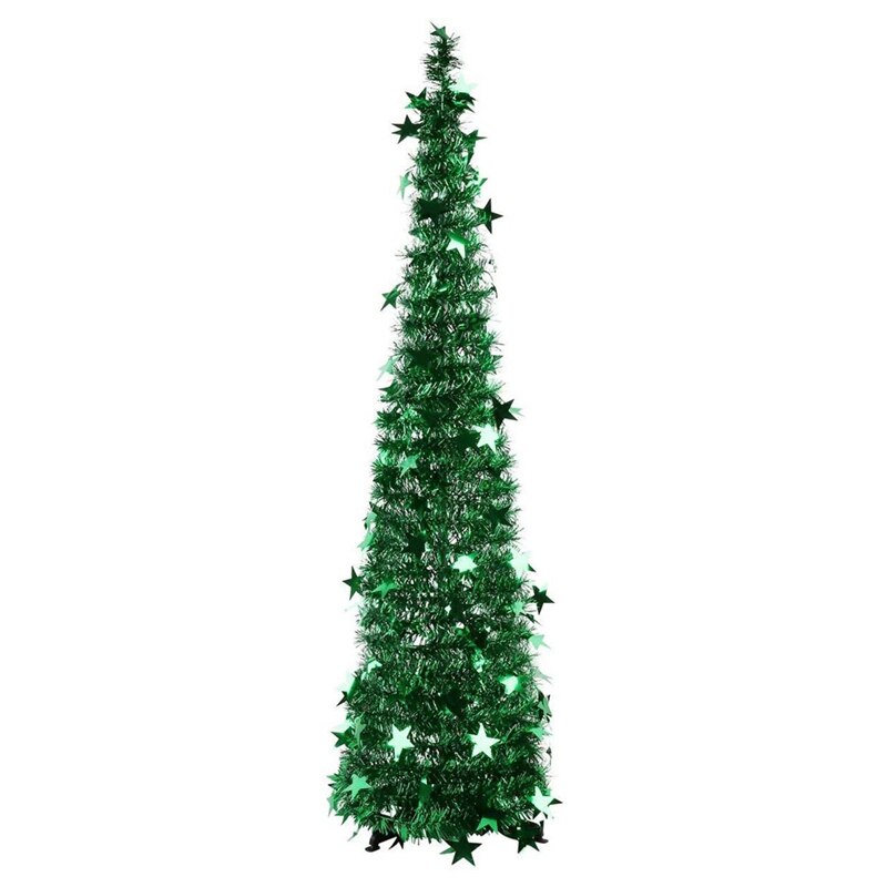 3.94FT Collapsible Christmas Tree Tinsel Xmas Tree Artificial Pencil Sequins Trees for Fireplace Party Decoration: Default Title