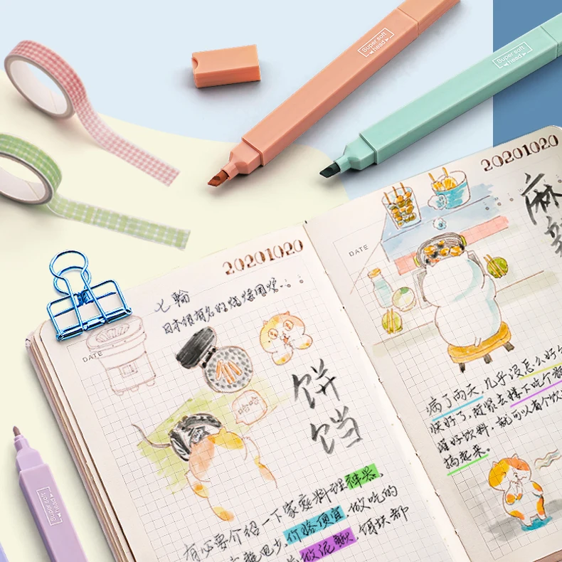 Juego de rotuladores resaltadores Pastel, marcadores resaltadores Kawaii de Color Morandi, bolígrafos bonitos, papelería coreana para útiles escolares