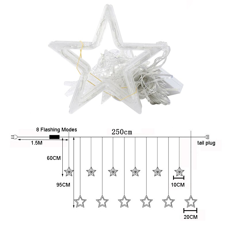 220V EU Plug LED Star Christmas Curtains lights Indoor/Outdoor Garland string fairy Lamp For Wedding Party Decoration