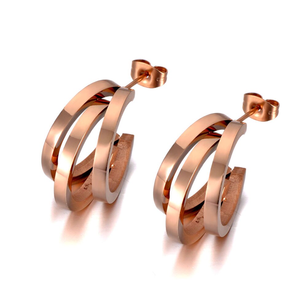 Lokaer 3Pcs Semicírculo Brincos de Geometria Jóias Moda Titanium Aço Inoxidável Rose Gold Stud Brincos Para Mulheres Meninas E20035