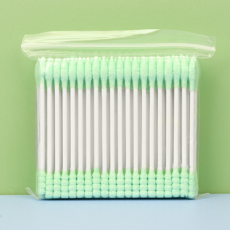 100pcs Cosmetic Cotton Swab Candy Color Cotton Swabs Ear Stick Double Head Women Makeup Cotton Buds Ears Clean Care Tools: green