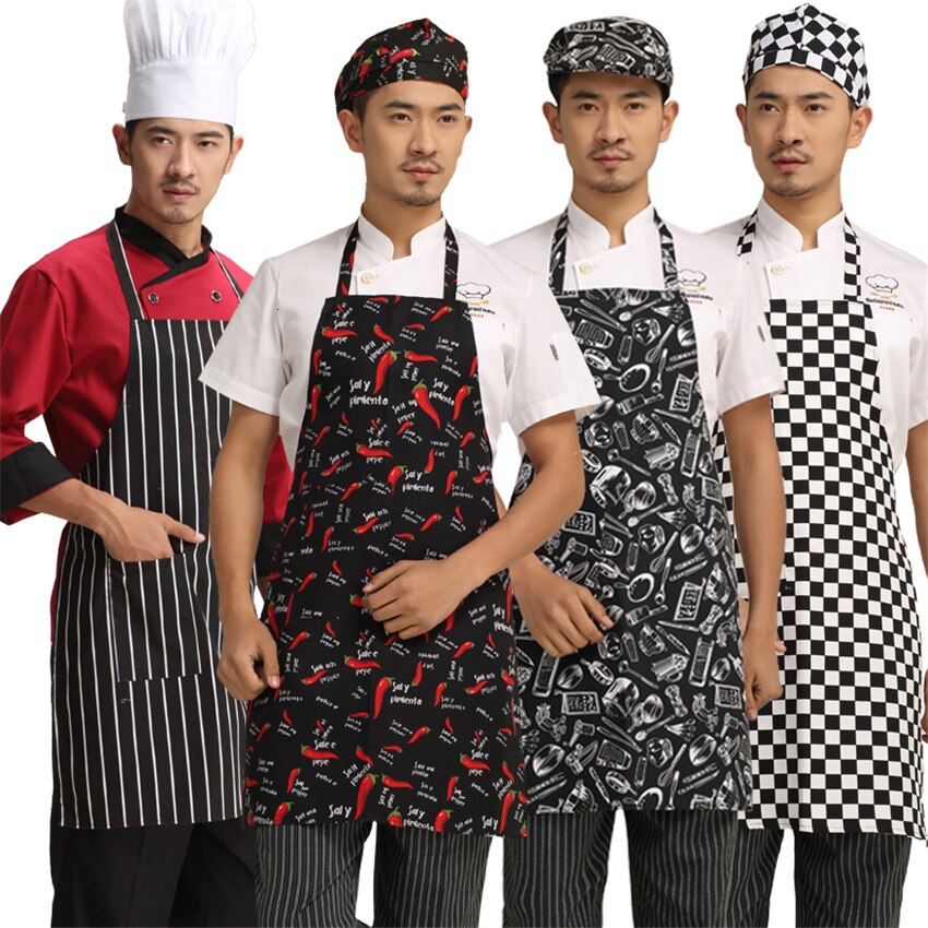 6Color uniforme de Chef delantal de cocina ropa para camarera ropa de cocinero cuello colgante largo delantal Chef traje de trabajo de los hombres de servicio de alimentos