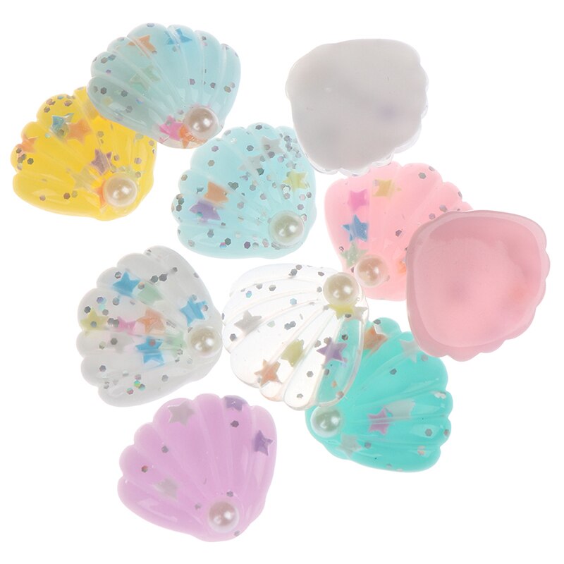 10 st / parti 25*28mm diy glänsande harts abs pärla snäckskal platt bak cabochon diy telefon / hantverk scrapbooking dekoration