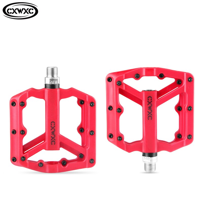CXWXC ultralight flat mountain bike pedal nylon bicycle pedal mountain bike platform pedal 3 sealed bearing bicycle pedal: Red