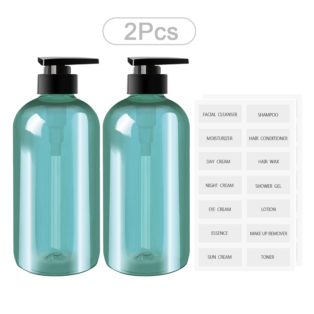 300/500ML Plastic Lotion Bottle PET Large Capacity Shampoo Bottle Soap Bottle Bathroom Refillable Bottle with Sticker: 2 Pcs Blue / 300ml