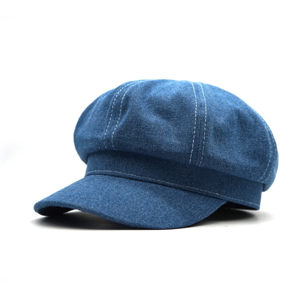 Women Leisure Octagonal Hat Ladies Denim Beret Hat Cowboy Cap Newsboy Gatsby Cap Octagonal Baker Peaked Beret Driving Hat: 1