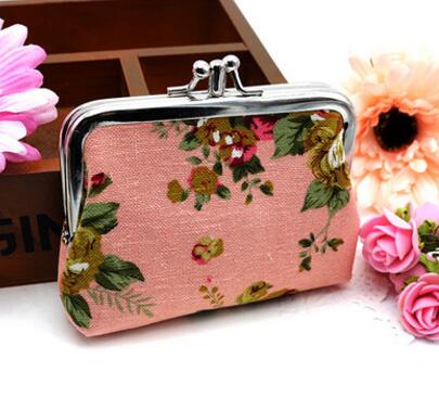 M007-cartera de lona con dibujos animados de doble rosa para mujer, monedero de tela corta Floral para mujer, monedero para chica, para estudiante,: 4pink