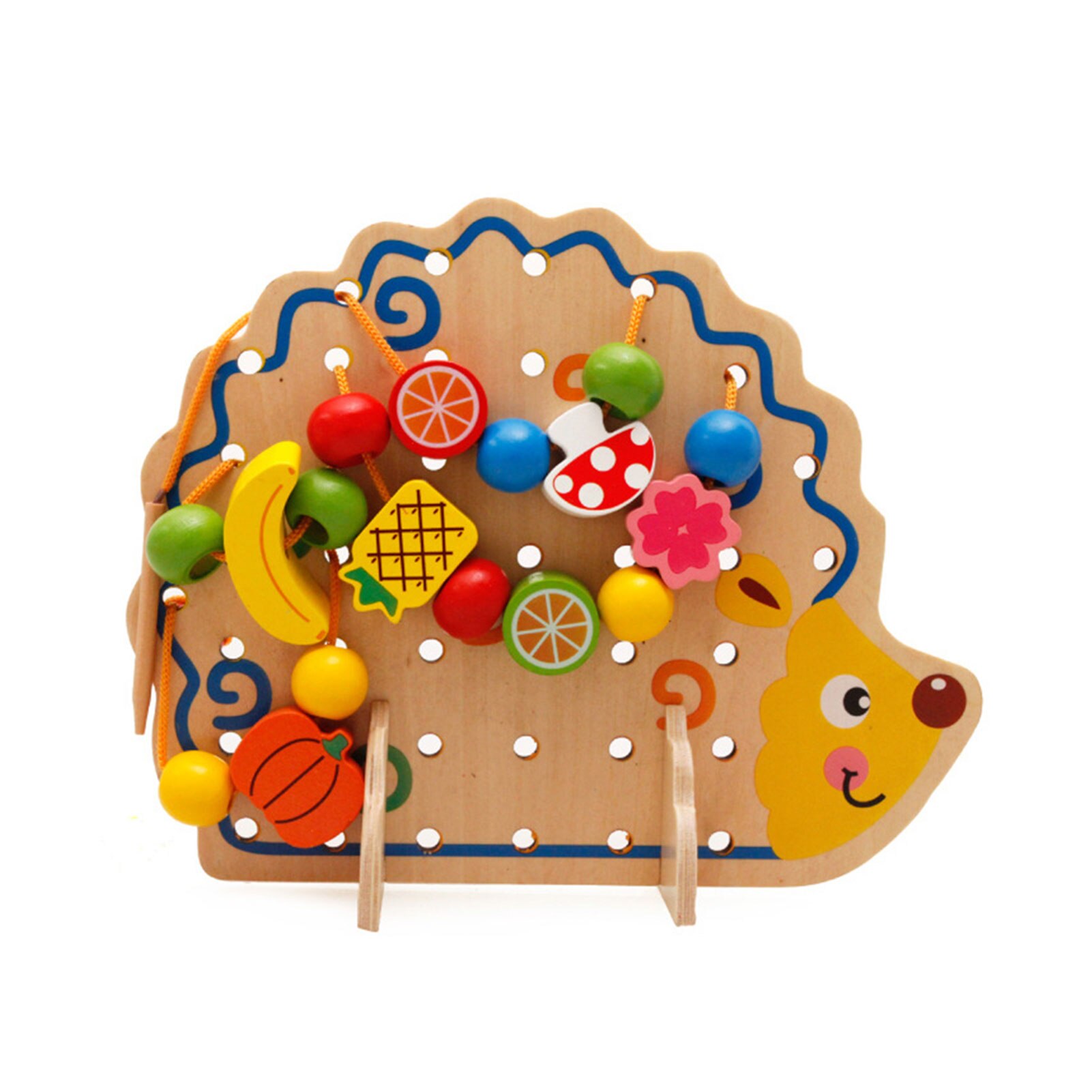Wood Hedgehog Beads Stringing Lacing Toys Threading Learning Toy Wood Hedgehog Beads Stringing Lacing Toys Threading Learning