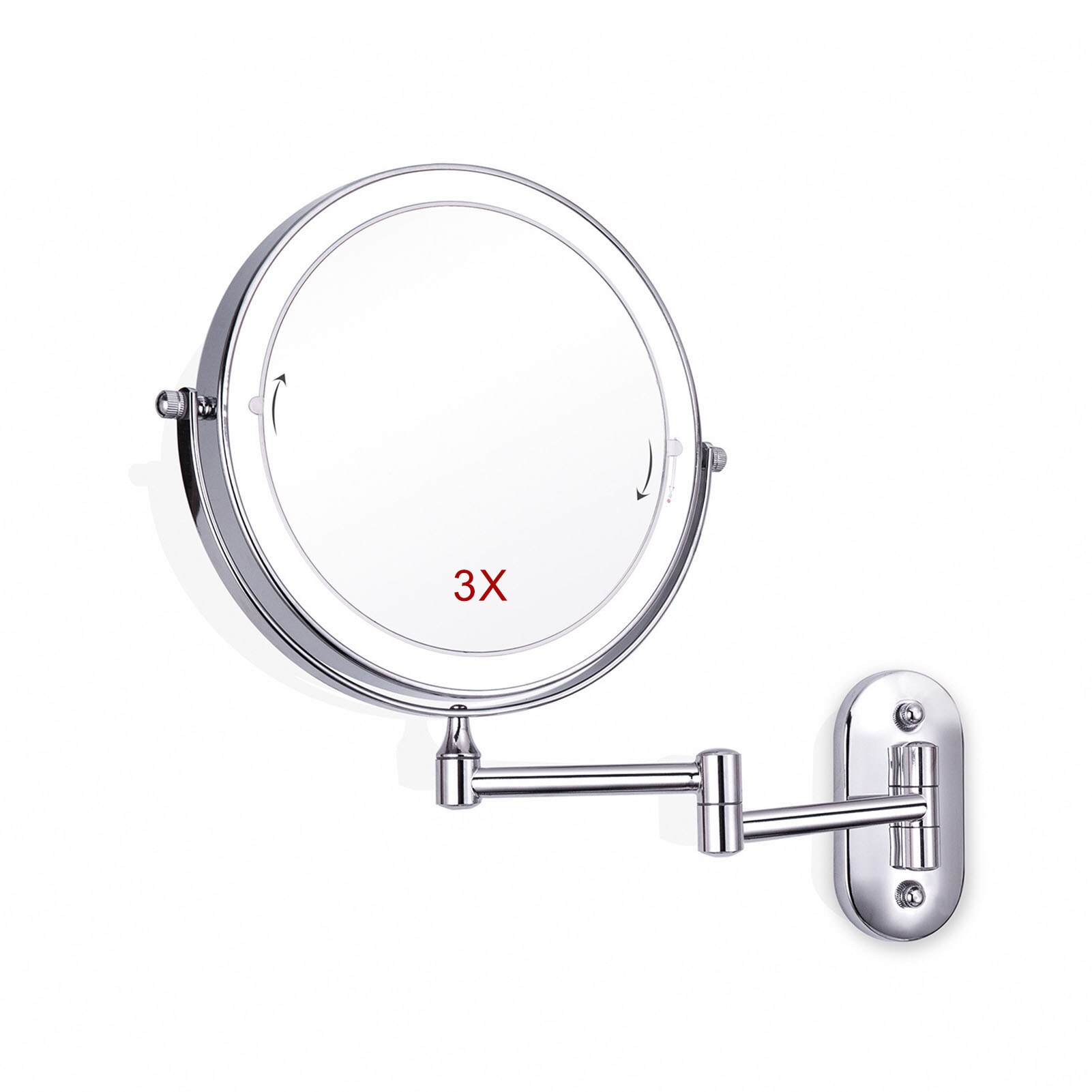 Espejo LED plegable para tocador de baño, espejo cosmético con luz Led Flexible, 10 aumentos, montado en la pared, 8 pulgadas: 3x magnification