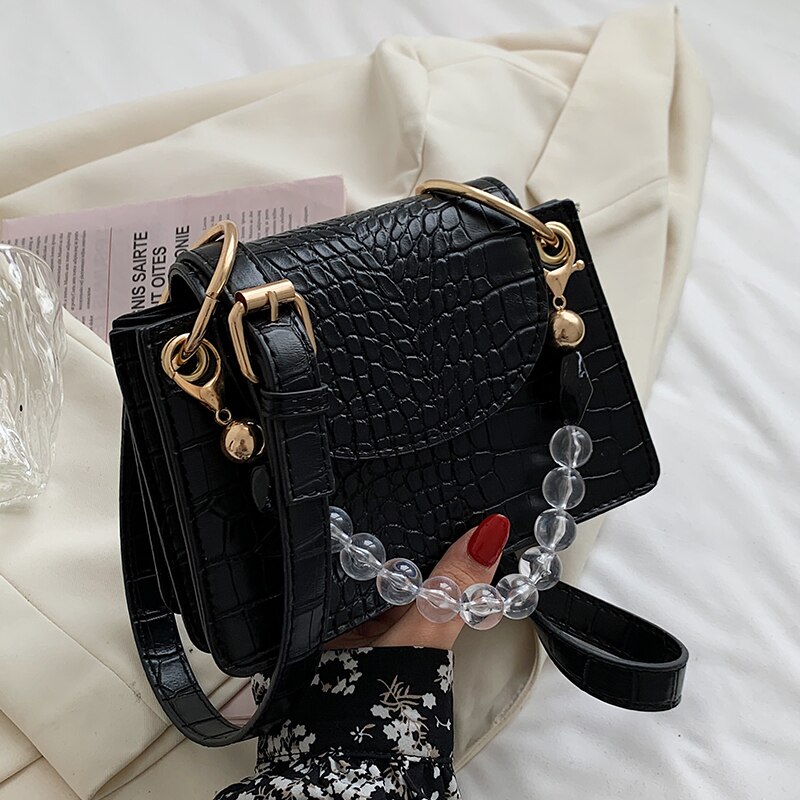 SWDF Crocodile pattern Small Tote bag Summer PU Leather Women's Handbag Gradient Shoulder Messenger Bag: Black