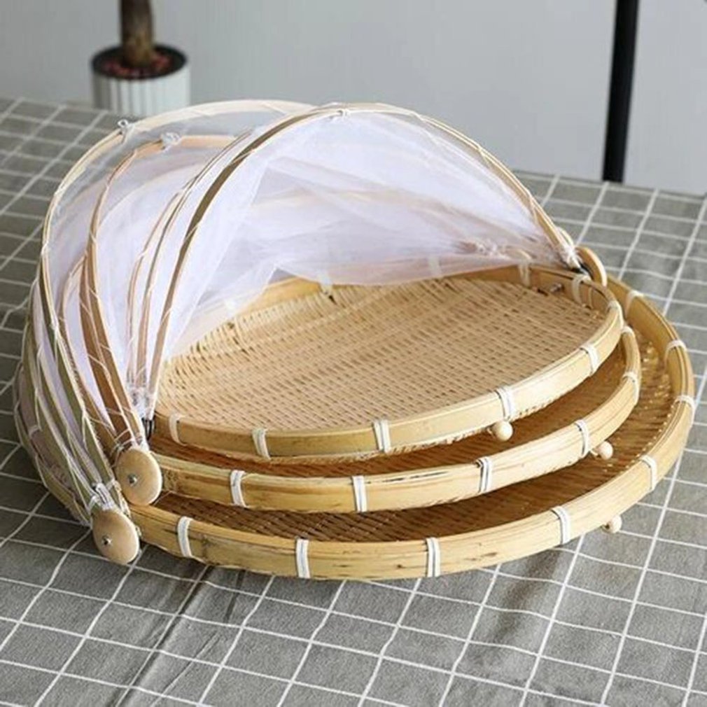 Anti-insect Dustproof Basket Fruit Vegetable Tray Mesh Drying Dustpan Handmade Bamboo Food Storage Basket Picnic basket