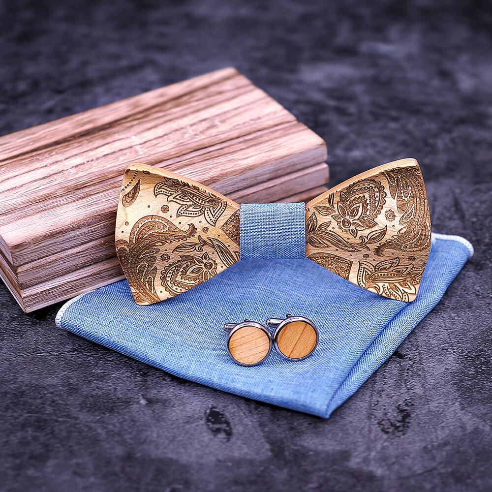 Lichtblauwe 3d paisley houten strikken voor mannen houten stropdas heren strikken handgemaakte vlinder bruiloft feest voor mannen  t262