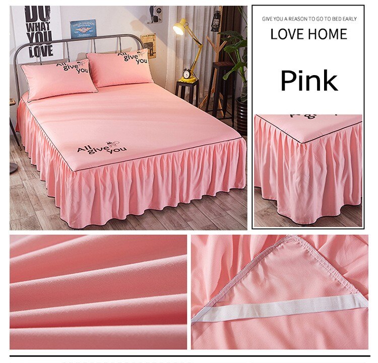 Sengeskjørt solid laken  st02 madrasstrekk sengesett dekorbeskytter elastisk bånd sengeteppe putevar hjemmetekstil: Rosa / 180 x 200