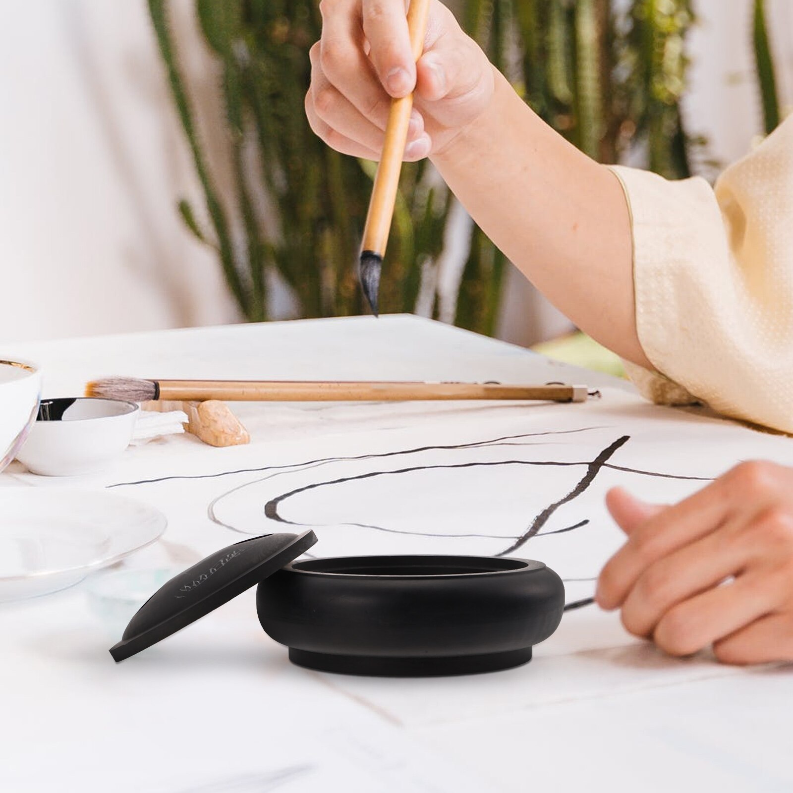 Ink Stone Convenient Chinese Inkstone Round Calligraphy Inkstone Writing Supply