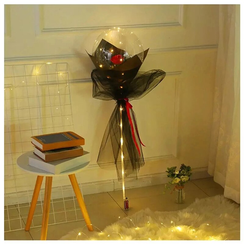 Led diy lichtgevende ballon roos boeket kerstversiering huis bruiloft decoratie bal roos valentijnsdag verjaardagsfeestje: Zwart / 2 stuks