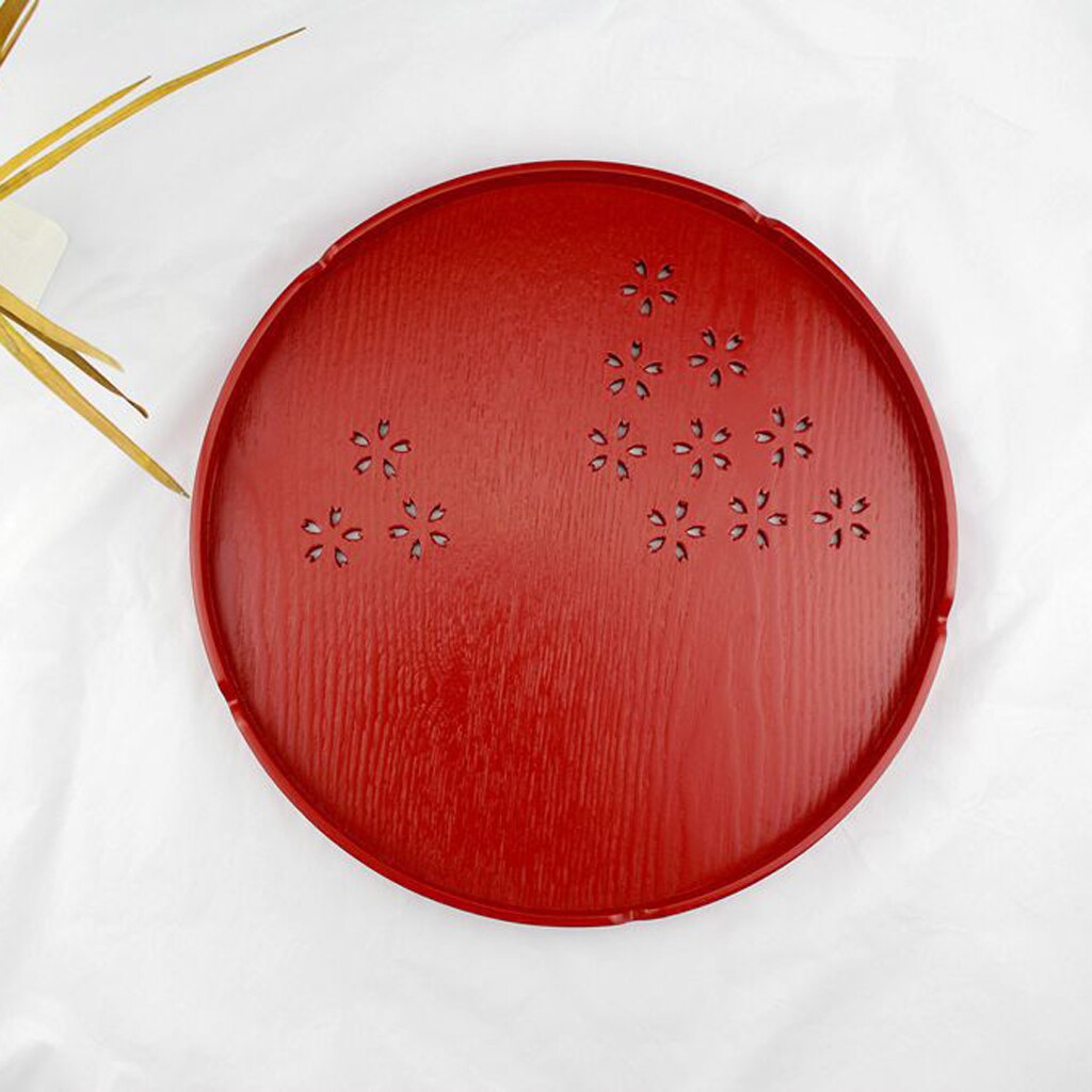 6 Types Serving Tray Wooden Tray Japanese Style Tea Home Hotel Guest Room Dish Round Wood Trays with Hollowed-out Cherry Blossom
