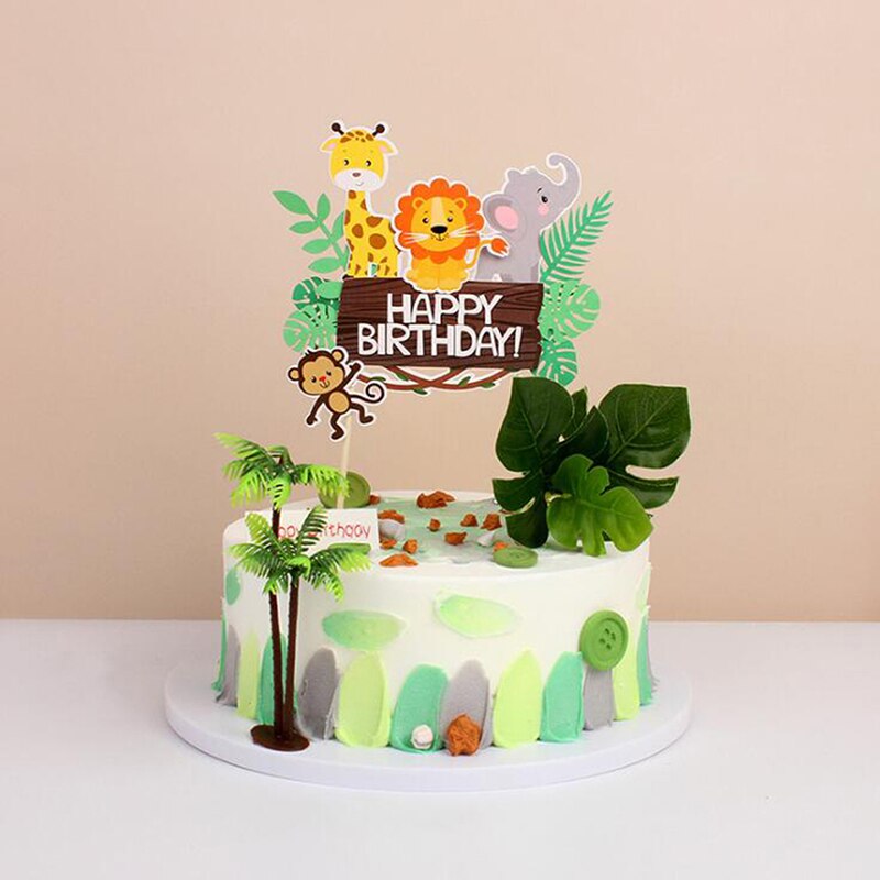 Décor de gâteau Safari Jungle, décor de fête d&#39;anniversaire, joyeux anniversaire, Lion, girafe, singe, 2022, 1 pièce