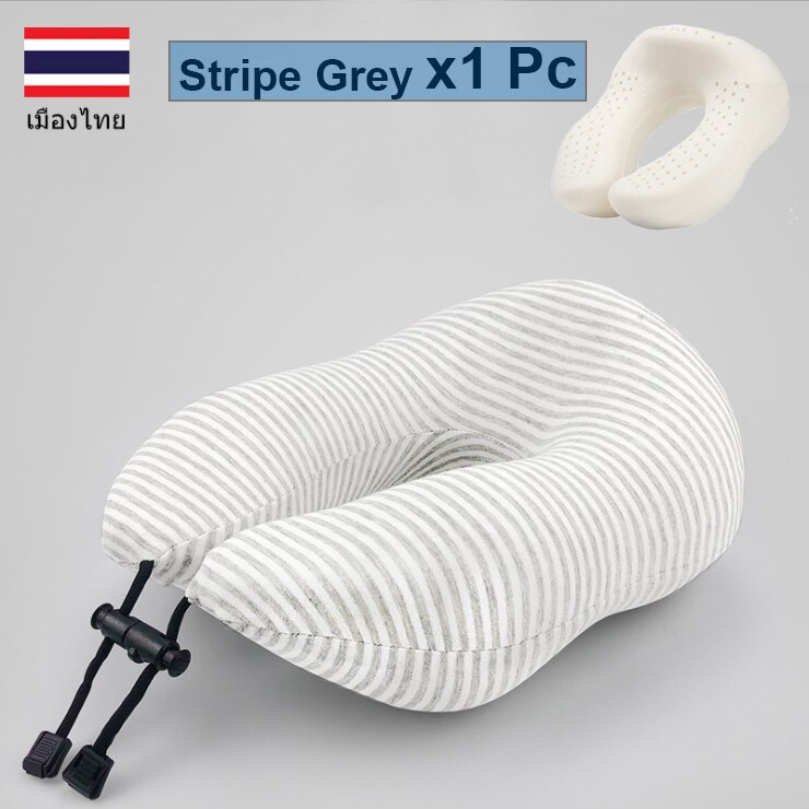 PurenLatex U Shape Travel Pillow Neck Protect Cervical Spine Thailand Pure Nature Latex Orthopedic Head Pillow Office Train: Strips x 1 pc