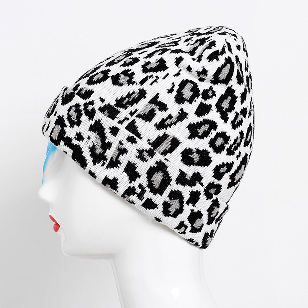 Vuxna kvinnor män vinter leopard virkad mössa stickad mössa varm mössa mössa hårboll varm mössa #t2