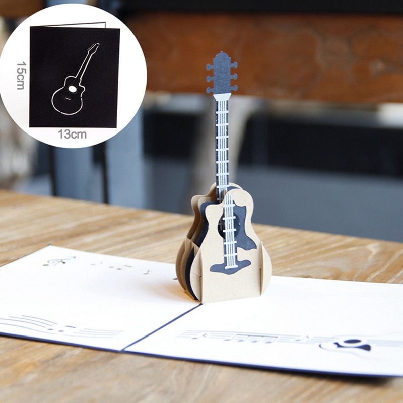 3d pop up musik guitar lykønskningskort jul valentinsdag fødselsdag invitation
