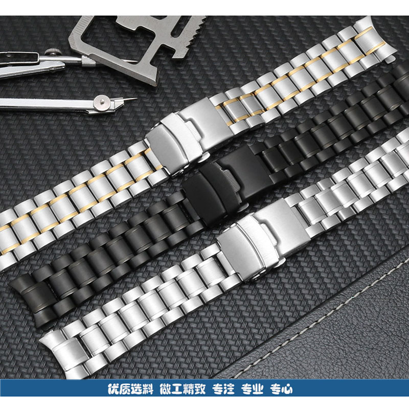 Cinturino in acciaio inossidabile 18mm 20mm 22mm 24mm cinturino cinturino estremità curva cinturino orologio doppio blocco fibbia cinturino da polso di ricambio