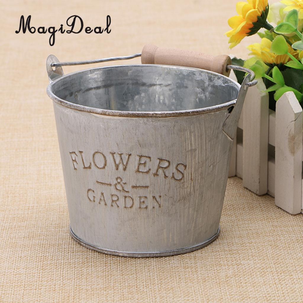 Maceta de jardín, maceta, maceta, cubo para flores, hierro galvanizado, Shabby Chic