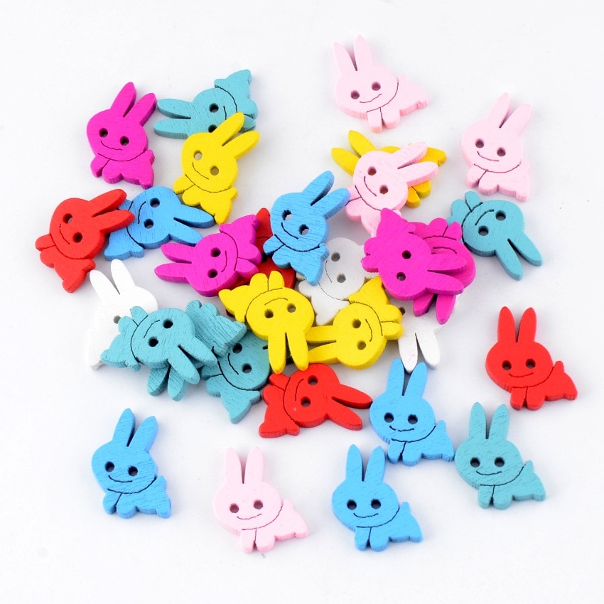 20 stuks 20 x 16mm konijnenpatroon willekeurige gemengde houten knopen 2 gaten naaien scrapbooking