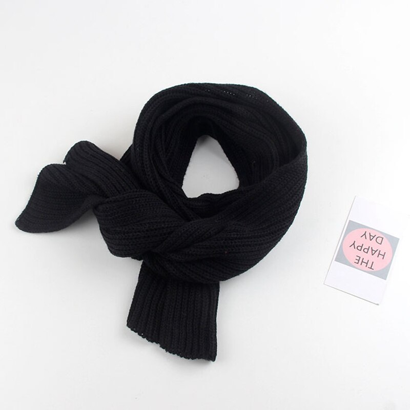 Autumn Winter Boys Girls Baby Kids Children Solid Scarf Warm Knitting Knitted Knitwear Collar Scarves Neckerchief S9773: Black
