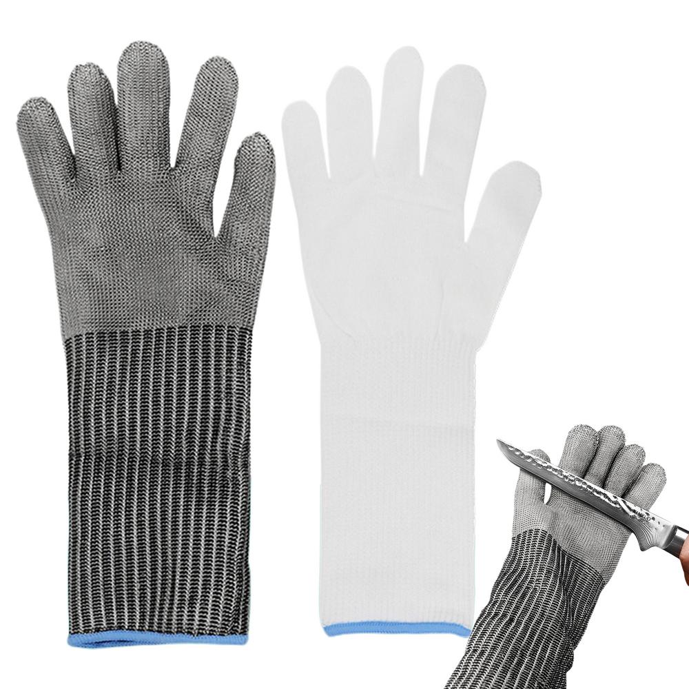 Kettenhandschuhe zum Schneiden, geschnittene Handschuhe, Küche, Edelstahldraht, Sicherheits-Schneidezubehör, Sicherheits-Arbeitshandschuhe zum Schneiden von Fleisch: Weiß