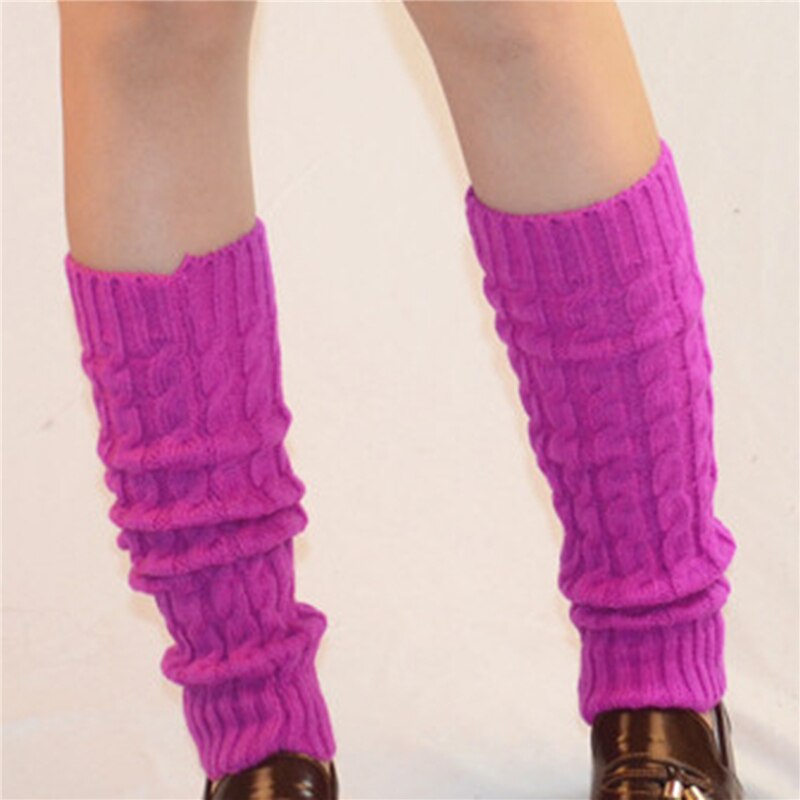 Jambières chaudes pour femme, en tricot solide au Crochet, pour bottes, manchettes, chaussettes longues, hauteur du genou, 40cm: Fuchsia