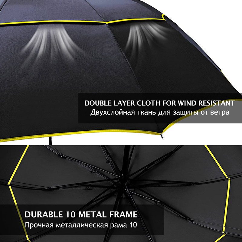 Paraguas portátil de doble capa para hombre y mujer, sombrilla grande de , resistente al viento, 3 pliegues, 130cm