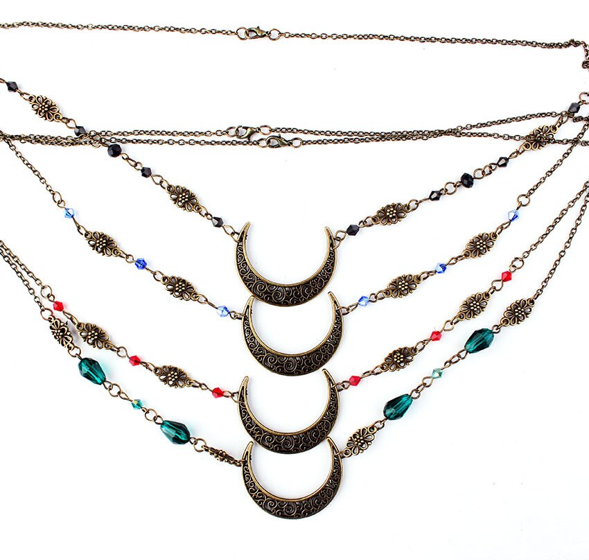 Acessórios de cabeça de padrão de lua vazada, estilo gótico retrô, gota, corrente de cristal, conta de cabeça para meninas, imperdível
