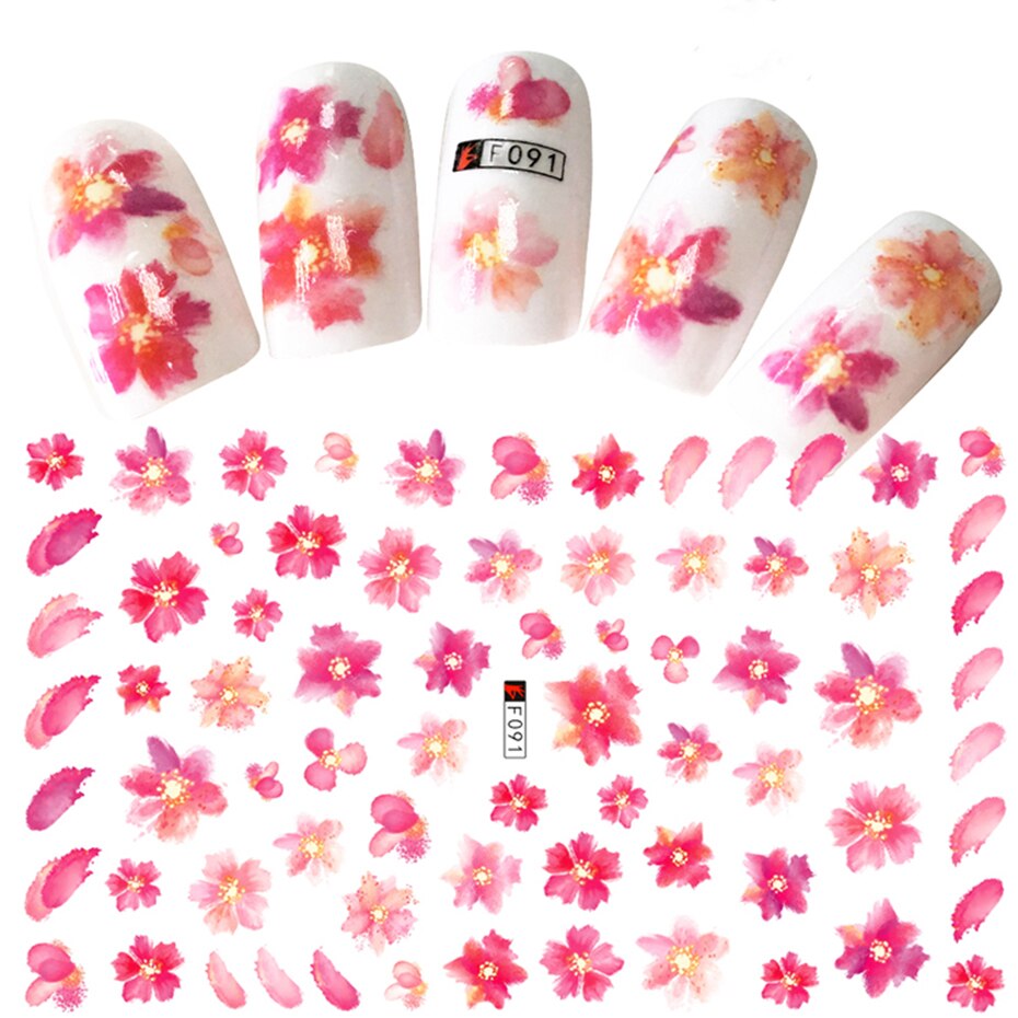 Feuilles autocollantes Sakura pour ongles, rose, motif de fleurs de cerisier 3D, Simple, pour manucure, magnifique, décoration de styliste, BEF129: F091