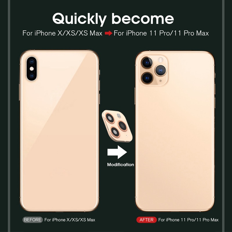 Para iPhone X XS Max XR XS Seconds cambio para iPhone 11 Pro Max pegatina de lente de cámara Protector de pantalla cambio para iPhone 11