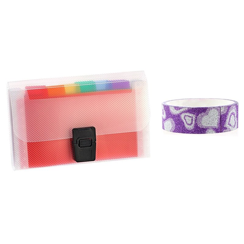 10X DIY Self Adhesive Glitter Washi Masking Tape Sticker & 4 Pack Mini Document File A6 Rainbow Expanding Folder
