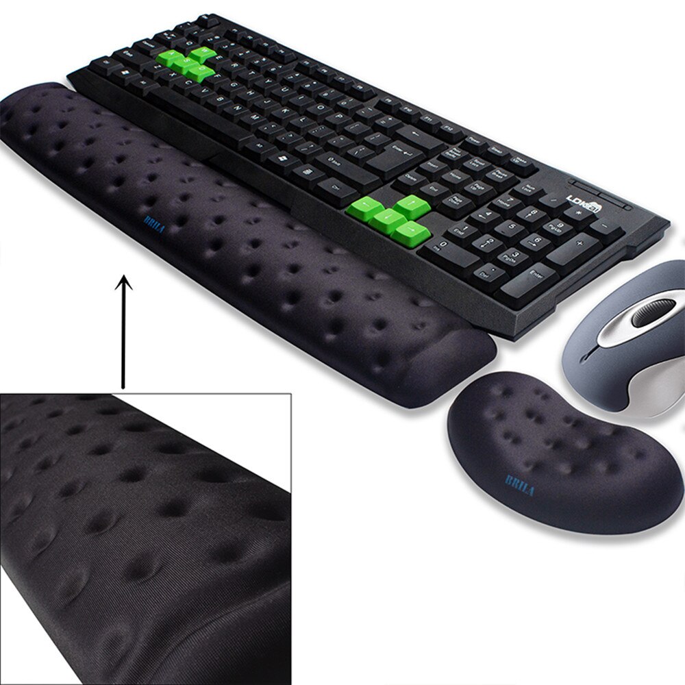 Almofada da almofada do apoio do descanso do pulso do rato & do teclado da ergonomia da espuma da memória de brila para o trabalho de escritório e o jogo de computador, alívio da dor do pulso: Black Bundle