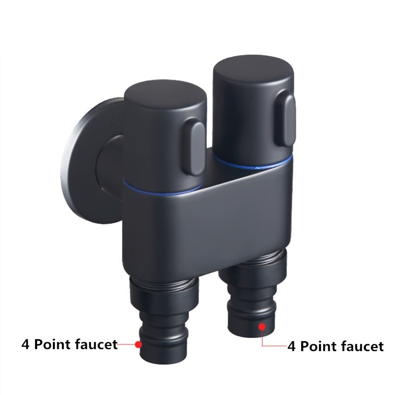 Black G1/2 Mini Multi-function Faucet Brass One Into Two Out Dual Control Washing Machine Tap Three-way Toilet Triangle Valve: A