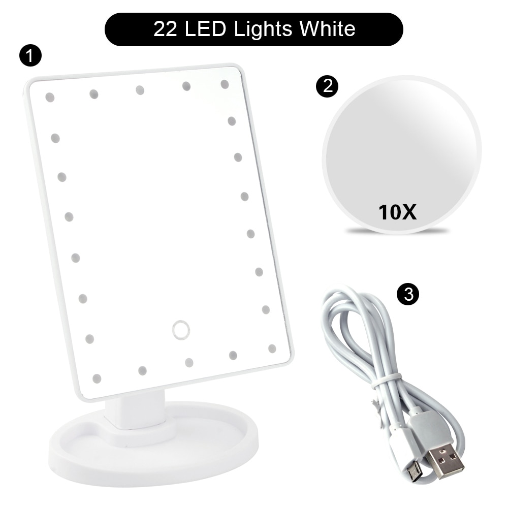 22 licht led touchscreen make-up spiegel tafel desktop 1x/2x/3x/10x vergrotende spiegels kaptafel 3 opvouwbare verstelbare zakspiegels: Wh 22 lampen set a