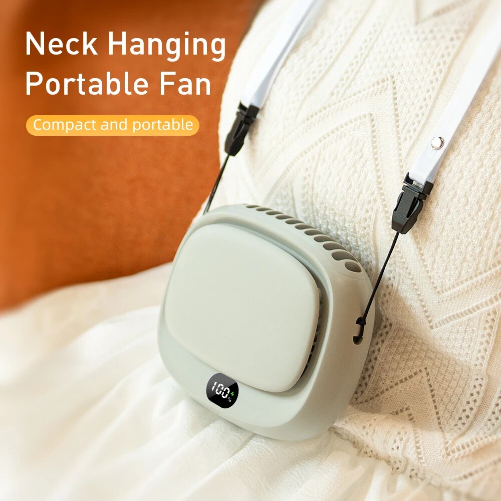 Mini ventilateur portatif multifonction suspendu au cou, 2024 mAh, 5 vitesses, Rechargeable par USB, avec écran d'affichage, nouveauté 1800