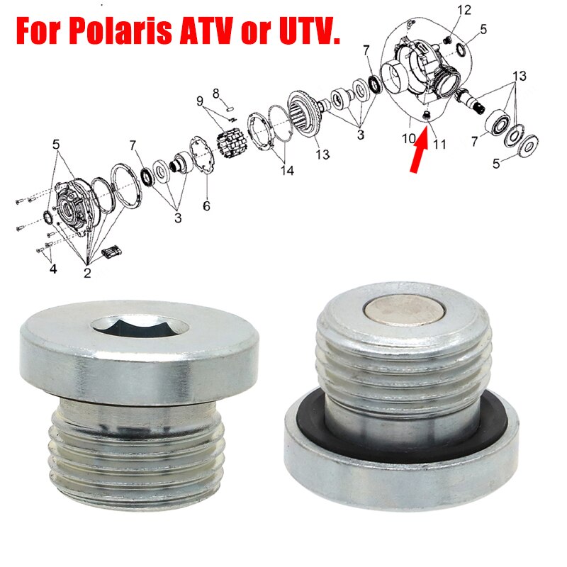 Strong Magnetic Front Gearcase Oil Drain Plug For Polaris Sportsman - RZR Ranger Front Diff Drain Plug 2203738 2203739