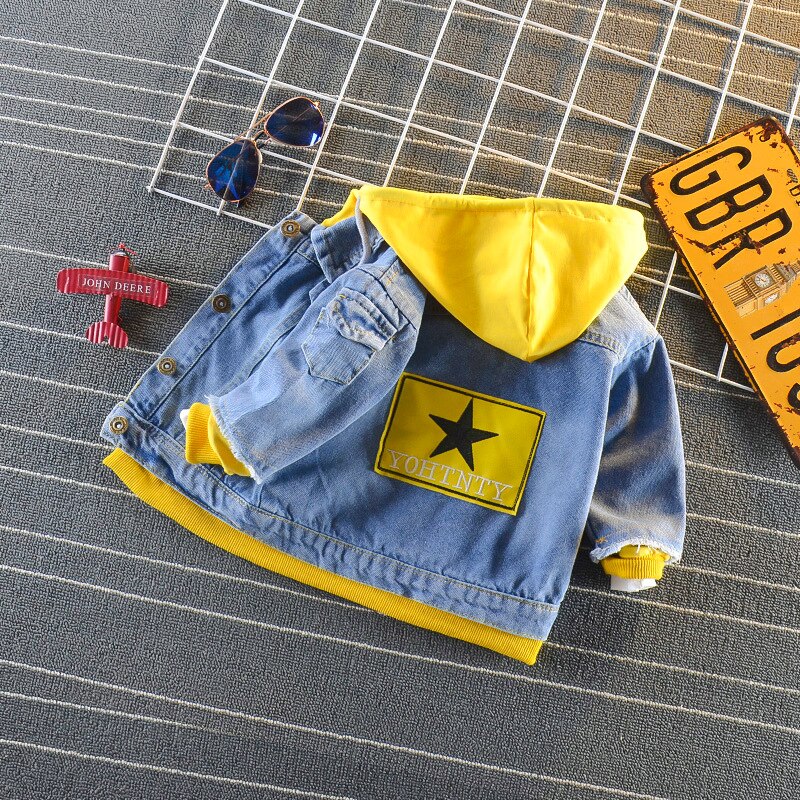 Abrigo para bebé de otoño e invierno, monos cortavientos para niño pequeño, chaqueta vaquera exterior de dibujos animados, Tops con capucha para niño, ropa: yellow star / 12M