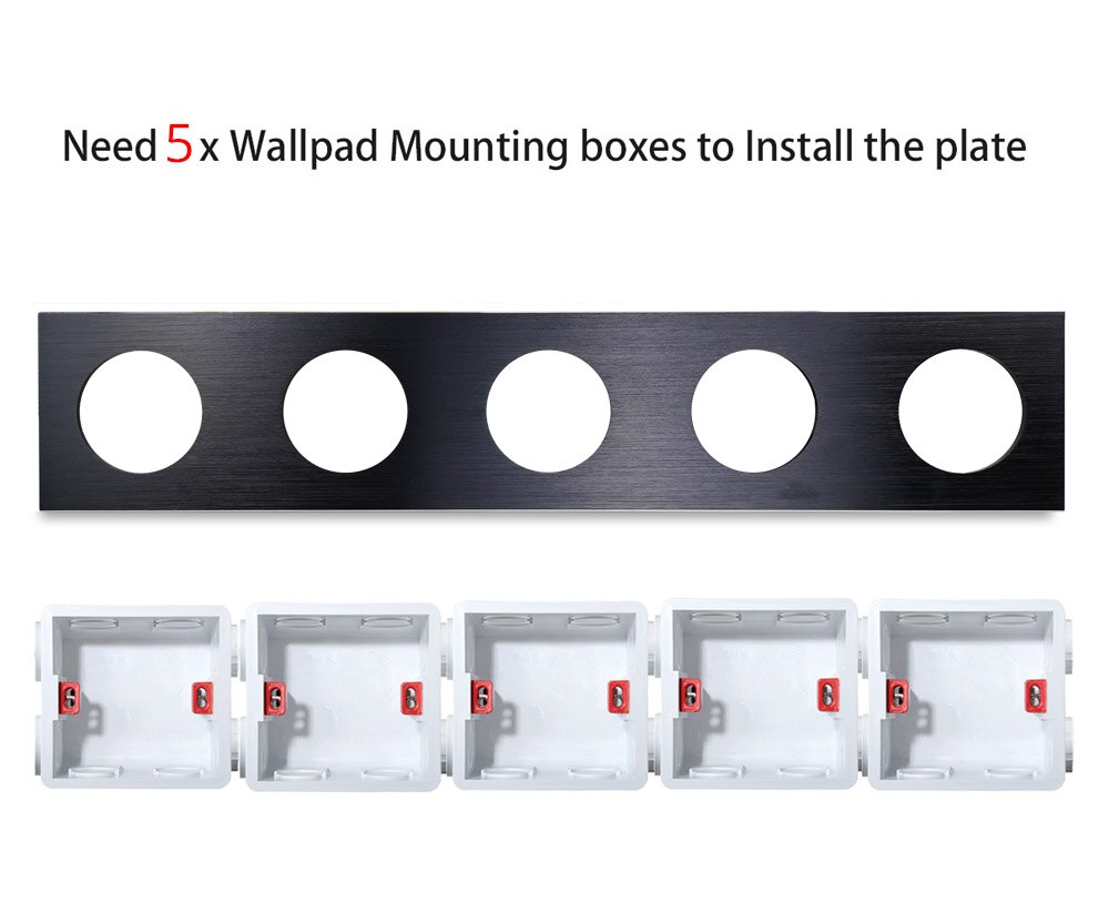Wallpad  l6 diy sort femdobbelt 5 bande ramme børstet aluminium metalplade for vægkontakt socket frie kombination , 430*86mm