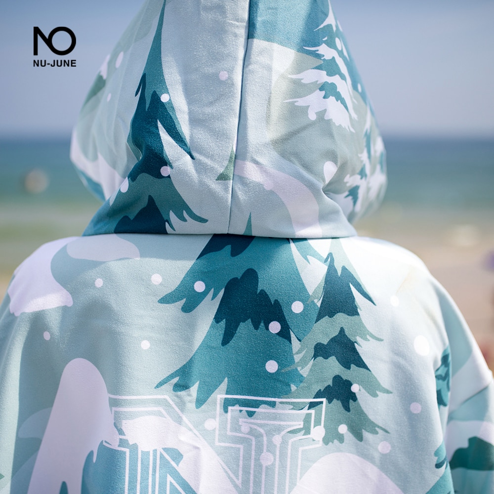 Nu-June Microfiber Changing Robe Women Man Swimming Diving Bathrobe Cloak Printing Bath Towel Outdoor Hooded Beach Poncho Towels