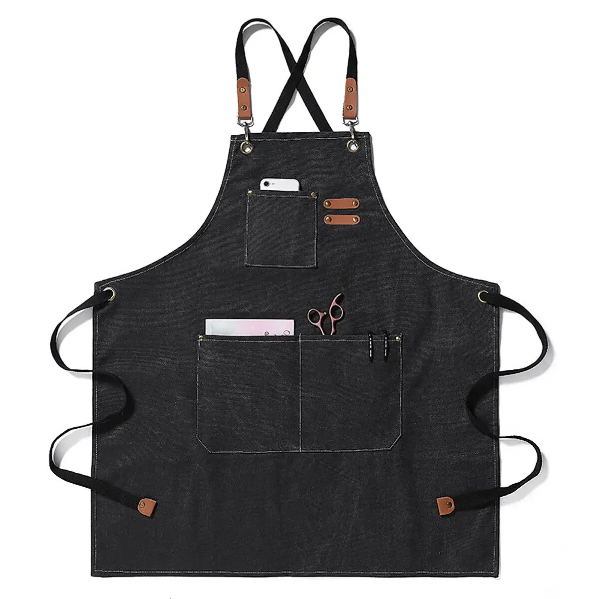 Nueva de delantal con pechera de mezclilla de lona gruesa, cocina, taller, delantal de trabajo pesado para hombres y mujeres, accesorios de cocina para el hogar: Blanco