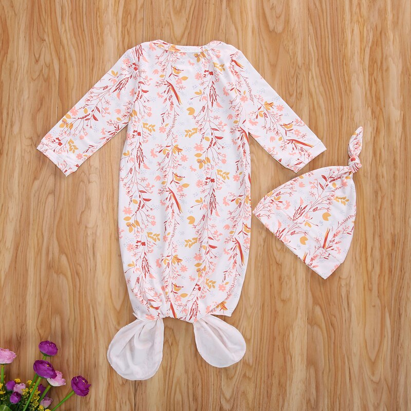 0-6M infantile -né bébé fille garçon dormir barboteuse à manches longues imprimé combinaison chapeau 2 pièces tenues ensemble 8 couleurs