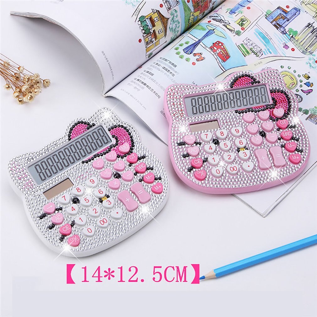 Strass cristal diamante mini calculadora de plástico moda energia solar calculadora estudante escritório papelaria