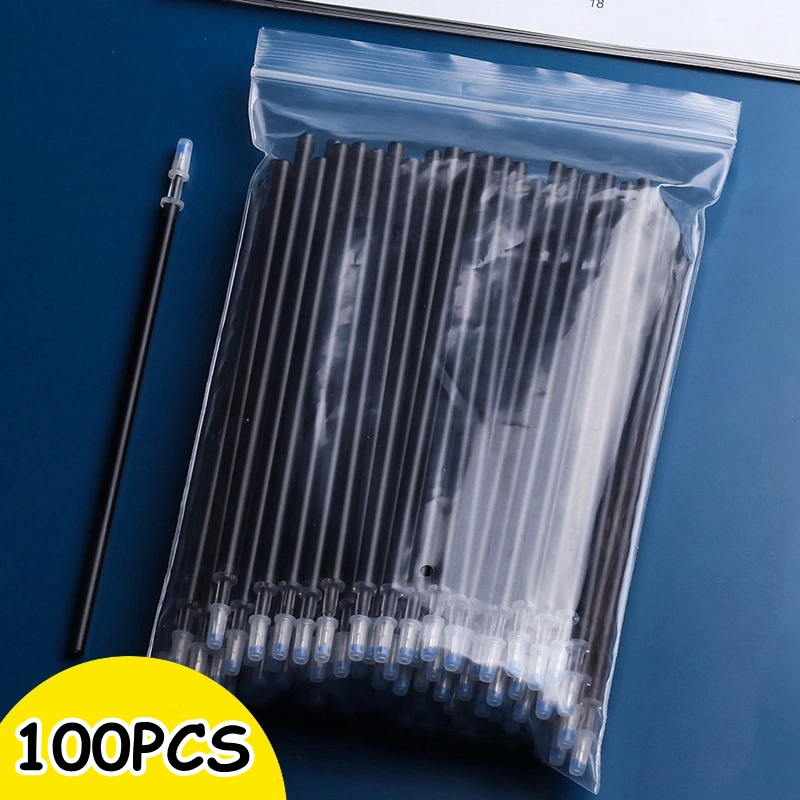 100 stk./sæt sletbar gel pen 0.5mm sletbar pen refill stang blå sort blæk vaskbart håndtag til skole papirvarer kontor skrivning: Sort blæk -100 stk-pose