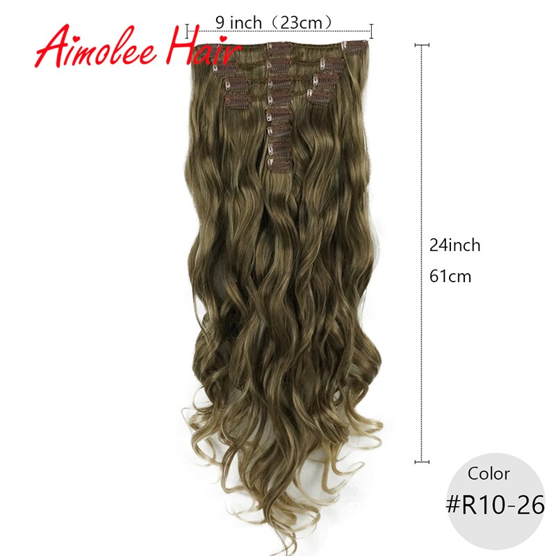 24 pulgadas 8 unids/set Natural largo ondulado rubia rojo destacar sintético postizo de Clip en extensiones de cabello 16 Clip de alta temperatura: R10-26