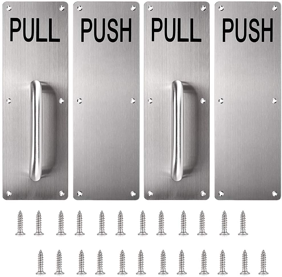 IMPEU Stainess Steel Door Handle, Pull and Push Plate Silver Brushed, for Home/Office/Warehouse/Public Places/Commercial Places